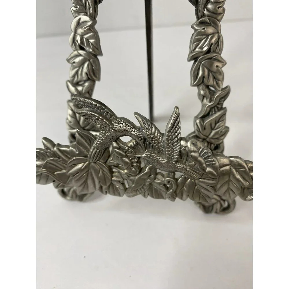 Hummingbird Floral Display Easel Stand Silver Tone‎ Home Decor Book Artwork
